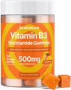 kindnature Vitamin B3 Niacin Gummies - Flush Free Niacinamid 500mg Supplement - Vegan, Non- GMO, Low- Calorie, Gluten- Free, Soy- Fee, 3. part Lab Testet - 1 måned Supply, 90 Chewable Gumies