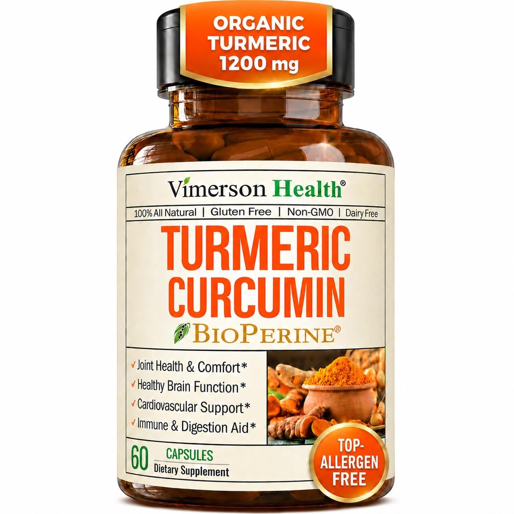 Gurkemeje supplement - 1200 mg Økologisk gurkemeje + Tumerisk ekstrakt (95% Curcuminoider) til fælles støtte & fordøjelsessundhed - Gurkemeje supplement - Pure Curcumin med sort peber - 60 kapsler