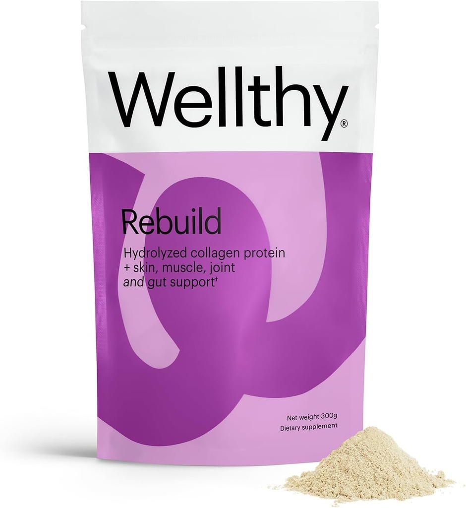 Wellthy Collagen Peptider Protein Powder - Græs Fed Hydrolyzed Collagen til hårvækst, hud, negle, Gut og fælles støtte - 20,000mg Collagen & 18g Protein Budding 124; Unflavored (15 Servere)