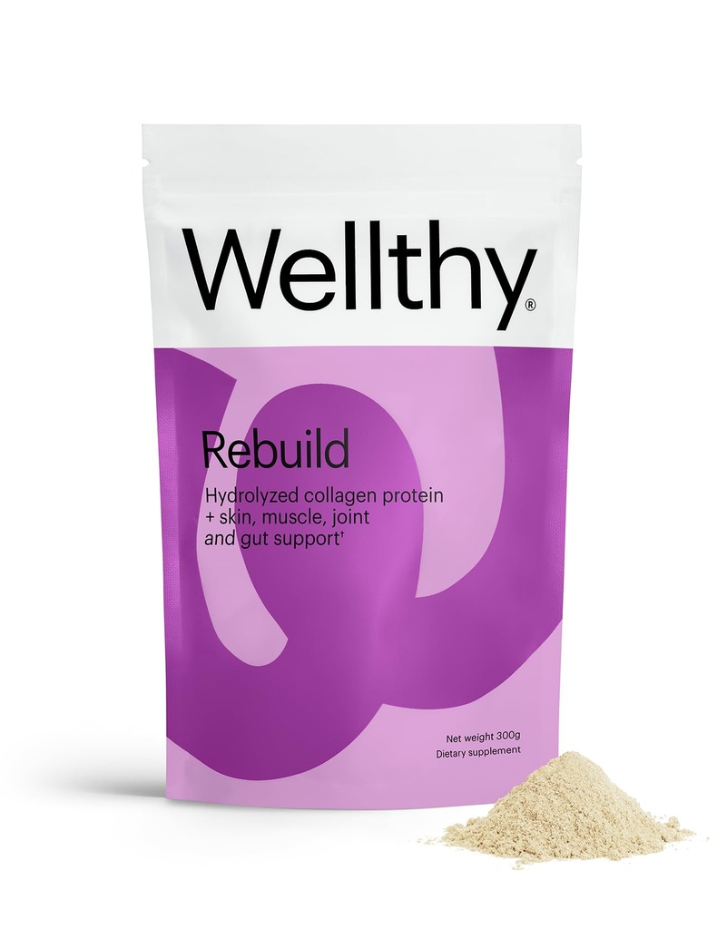 Wellthy Collagen Peptider Protein Powder - Græs Fed Hydrolyzed Collagen til hårvækst, hud, negle, Gut og fælles støtte - 20,000mg Collagen & 18g Protein Budding 124; Unflavored (15 Servere)