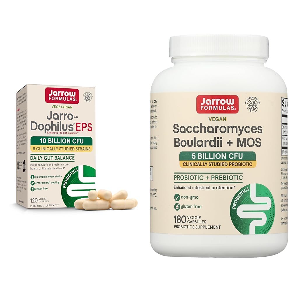 Jarrow Formulas Jarro- Dophilus EPS Probiotika 10 Millioner CFU Saccharomyces Boulardii Probiotika + MOS 5 Millioner CFU Probiotisk Gær