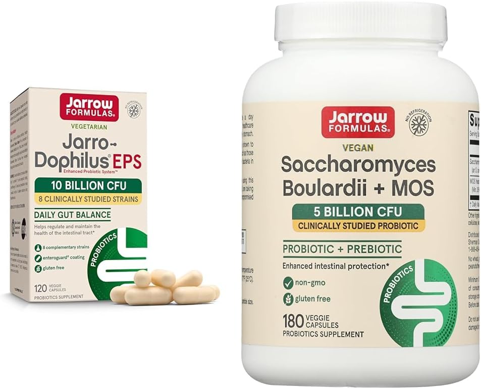 Jarrow Formulas Jarro- Dophilus EPS Probiotika 10 Millioner CFU Saccharomyces Boulardii Probiotika + MOS 5 Millioner CFU Probiotisk Gær