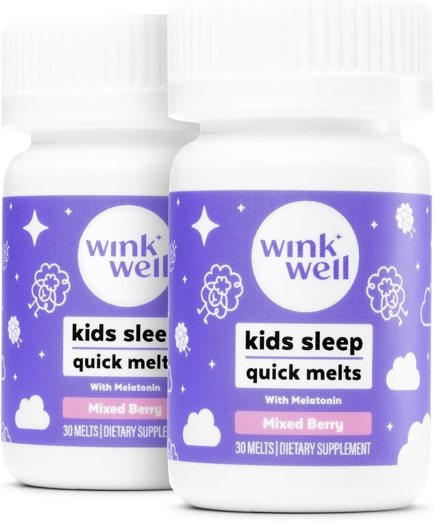 Wink Well Kids Chewable Melts - Kids Sleep Aid Chews med Melatonin 1mg- Quick Deep Toddler Sleep Aid, Drug- Free- Fast, Non- Habitat-Forming Dissoll Tablets - 30 smelte (Pack of 2)