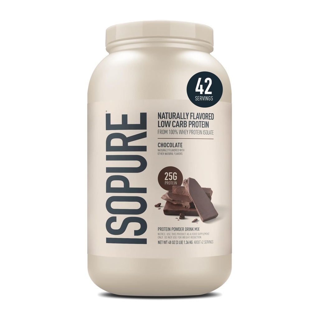 Isopure Low Carb 100% Pure Whey Isolate Protein Powder, Lactose Free, Gluten Free, Med vitaminer, Chokolade, 25g Protein Per Servering, 3 Lbs, 39 Servering (Packaging May Vary)
