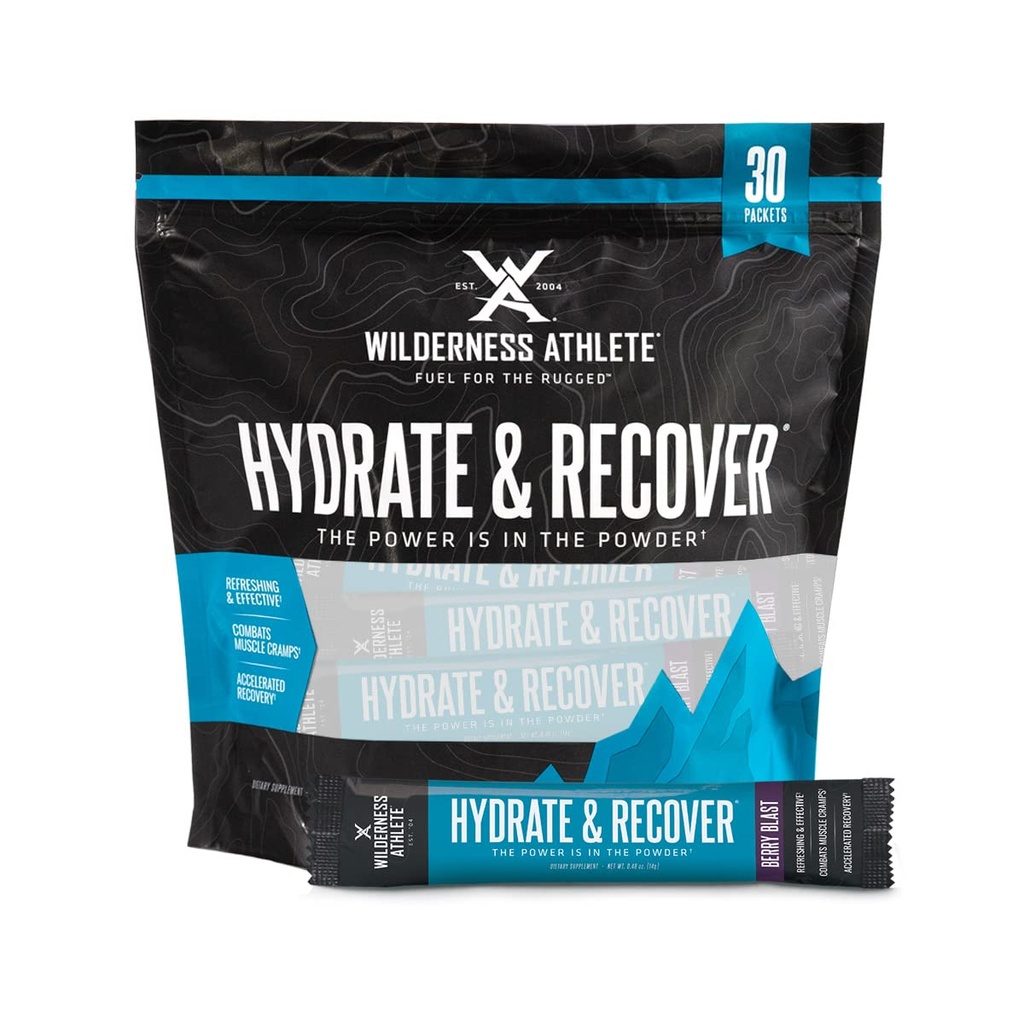 Wilderness Atlete - Hydrate & Recover; Flydende Hydration Pakker Electrolyte Drink Mix - Recover Hurtigere med Bcaas - 30 Single Serving Hydrate Pakker (Berry Blast), 0,49 Ounce (Pack of 30)