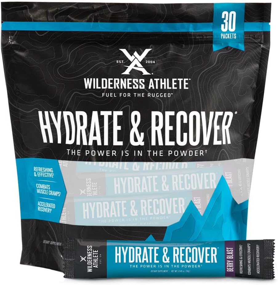 Wilderness Atlete - Hydrate & Recover; Flydende Hydration Pakker Electrolyte Drink Mix - Recover Hurtigere med Bcaas - 30 Single Serving Hydrate Pakker (Berry Blast), 0,49 Ounce (Pack of 30)