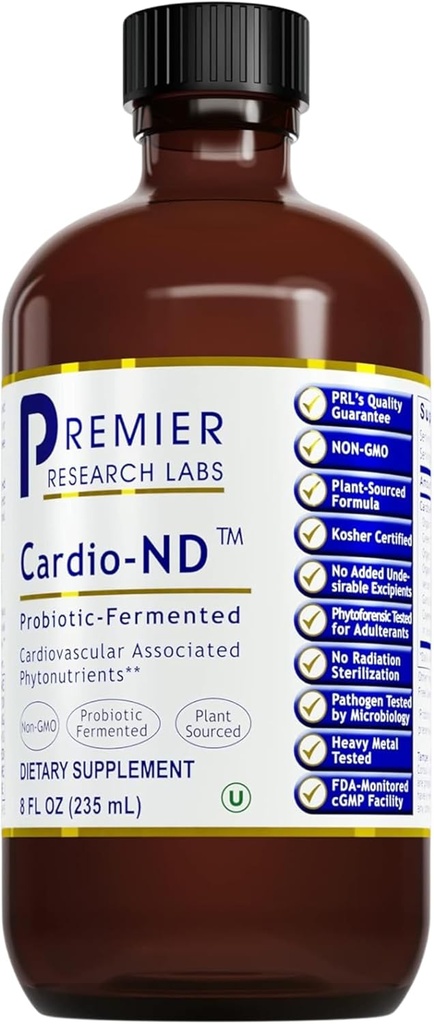 Premier Research Labs Fermented Cardio- ND - Cardio Heart Health, Cardio Support Liquid Fermented in Probiotika for kvinder, Mænd, Voksne, Understøtter Heart Health med Hawthorne Berry - 8 fl oz Flaske