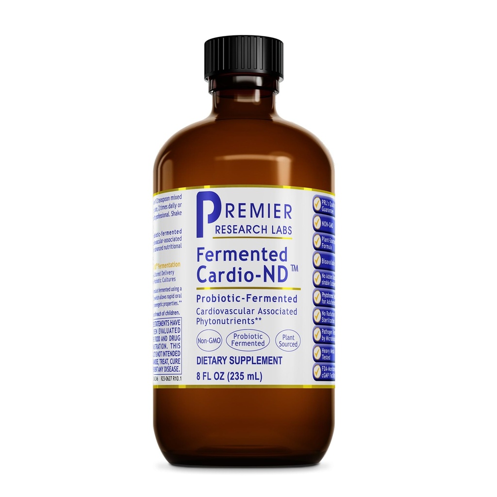 Premier Research Labs Fermented Cardio- ND - Cardio Heart Health, Cardio Support Liquid Fermented in Probiotika for kvinder, Mænd, Voksne, Understøtter Heart Health med Hawthorne Berry - 8 fl oz Flaske
