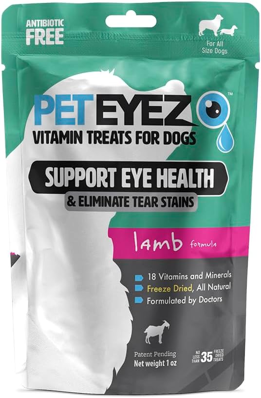 PetEyez Tear Stain Remover Vitamin Treats for Hunde - Støtte Eye Health & Reducer Itching & Tear Stain Buildup - 100% Natural Dog Treats med Superfoods, Antioxidanter & Nutrients - Lamb Flavor - 1oz