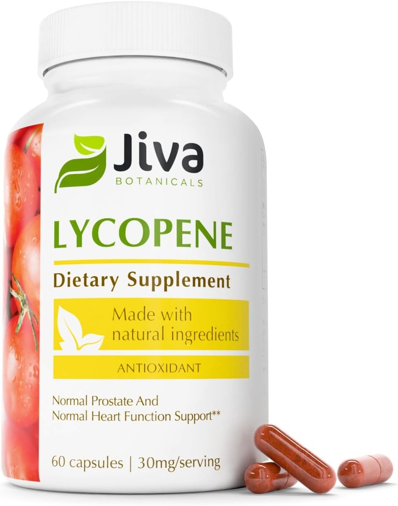 Jiva Botanicals Lycopene Supplement 30mg - Antioxidant Support til Normal Prostata og Heart Health Support - Lycopene fra Tomato Extract - Lavet i USA - Ikke GMO, Vegan - 60 kapsler