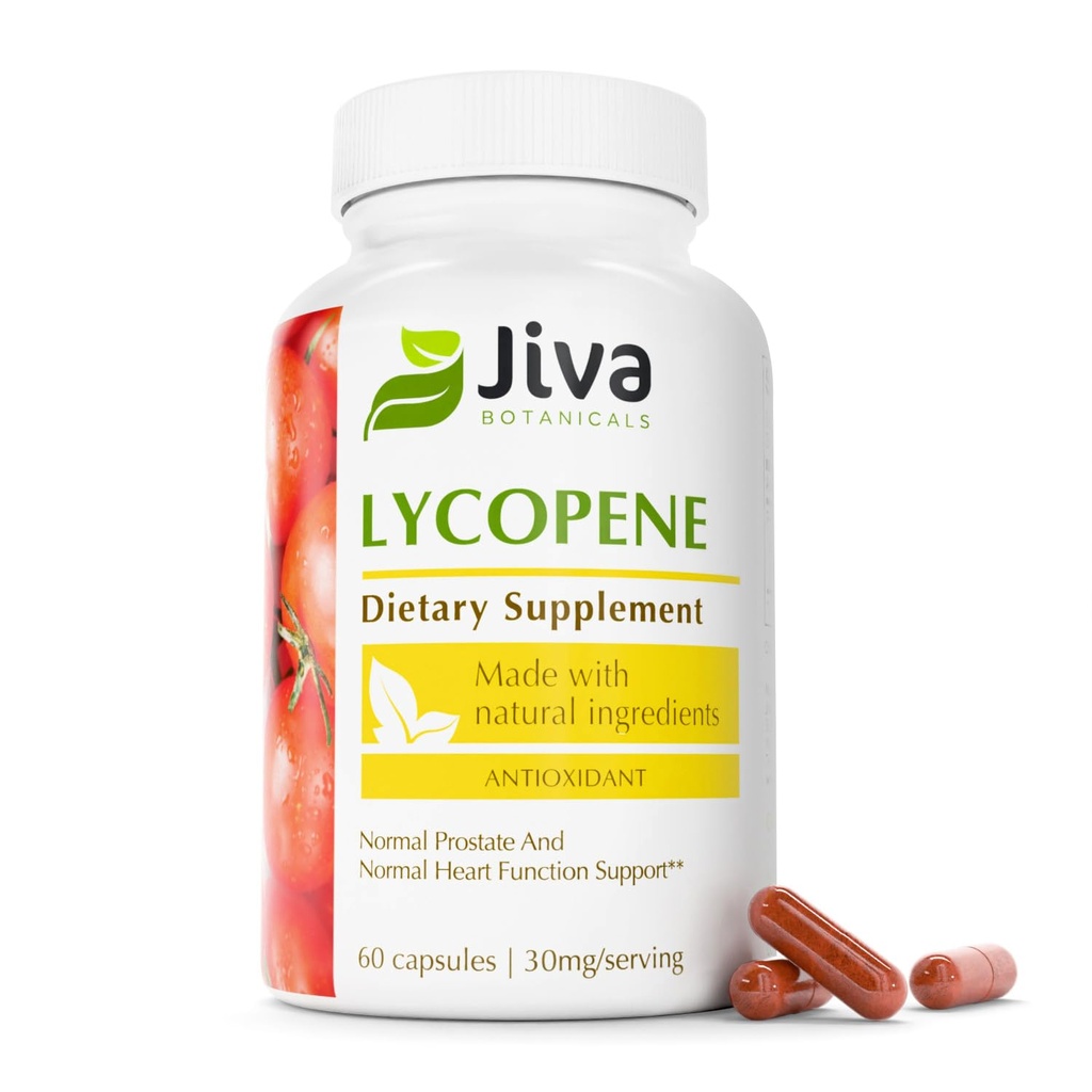Jiva Botanicals Lycopene Supplement 30mg - Antioxidant Support til Normal Prostata og Heart Health Support - Lycopene fra Tomato Extract - Lavet i USA - Ikke GMO, Vegan - 60 kapsler