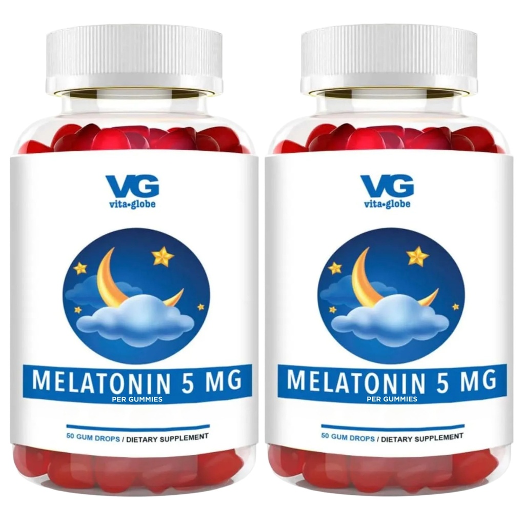 VITA GLOBE Melatonin 5mg dvalehjælp Gummy Vitamins - Non- GMO, Vegan og dvalehjælp supplement, Relieves Occasional søvnløshed, 100 Greve (pakke med 2)