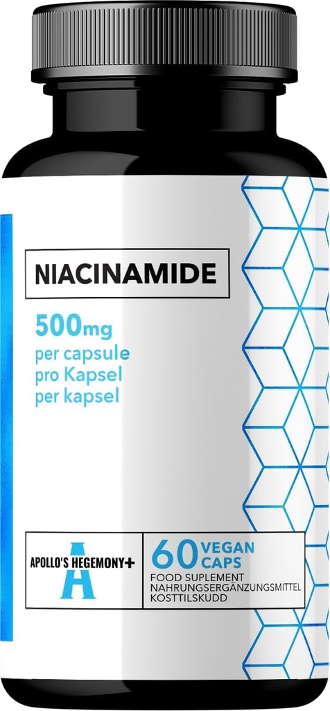 APOLLO 'S HEGEMONY vitamin B3 (Niacinamid) 500mg - 60 kapsler - 2 måneders forsyning til forbedret stofskifte og nervefunktion - Kost supplement