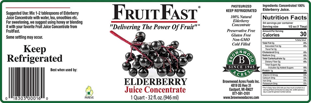 100% Pure Elderberry Juice Koncentrat (32 fl. oz. - Pack of 4) af FruitFast - Brownwood Acres