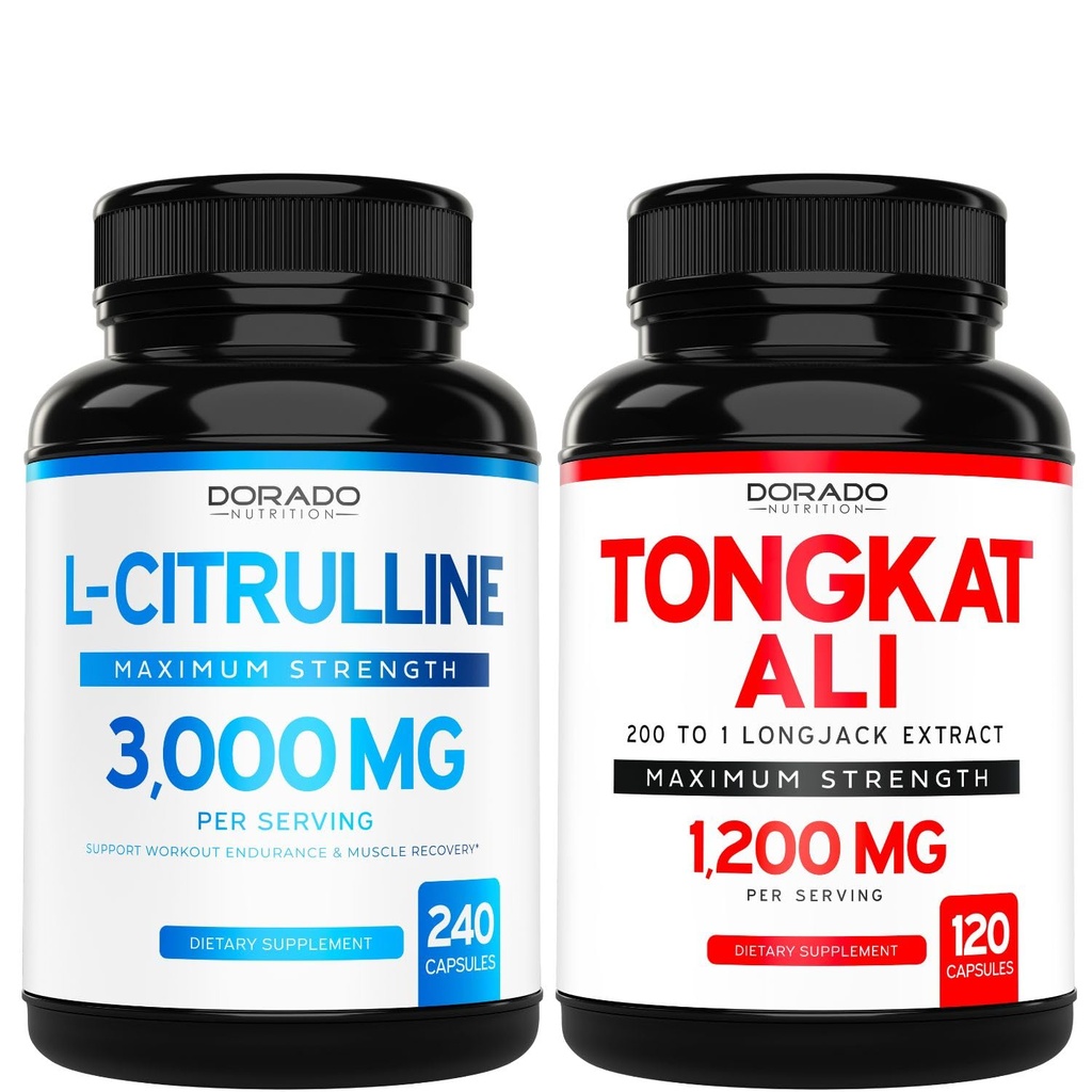 L Citrullin 3000mg tillæg (240 greve) L Arginin & nitrogenoxide piller - Tongkat Ali For mænd 1200mg 200 til 1 Uddrag - (120 greve) Support Strength, Drive & Athletic Performance - Vegan & USA Made