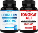 L Citrullin 3000mg tillæg (240 greve) L Arginin & nitrogenoxide piller - Tongkat Ali For mænd 1200mg 200 til 1 Uddrag - (120 greve) Support Strength, Drive & Athletic Performance - Vegan & USA Made