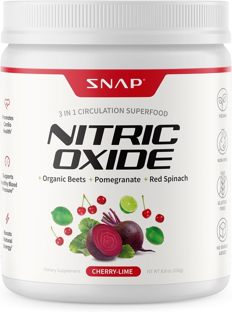 Snap Supplements Organic Beet Root Nitroxide Powder - Understøtter energi og sund cirkulation, 8.8 oz (30 Servere, 1 Måned Supply), Kirsebær Lime