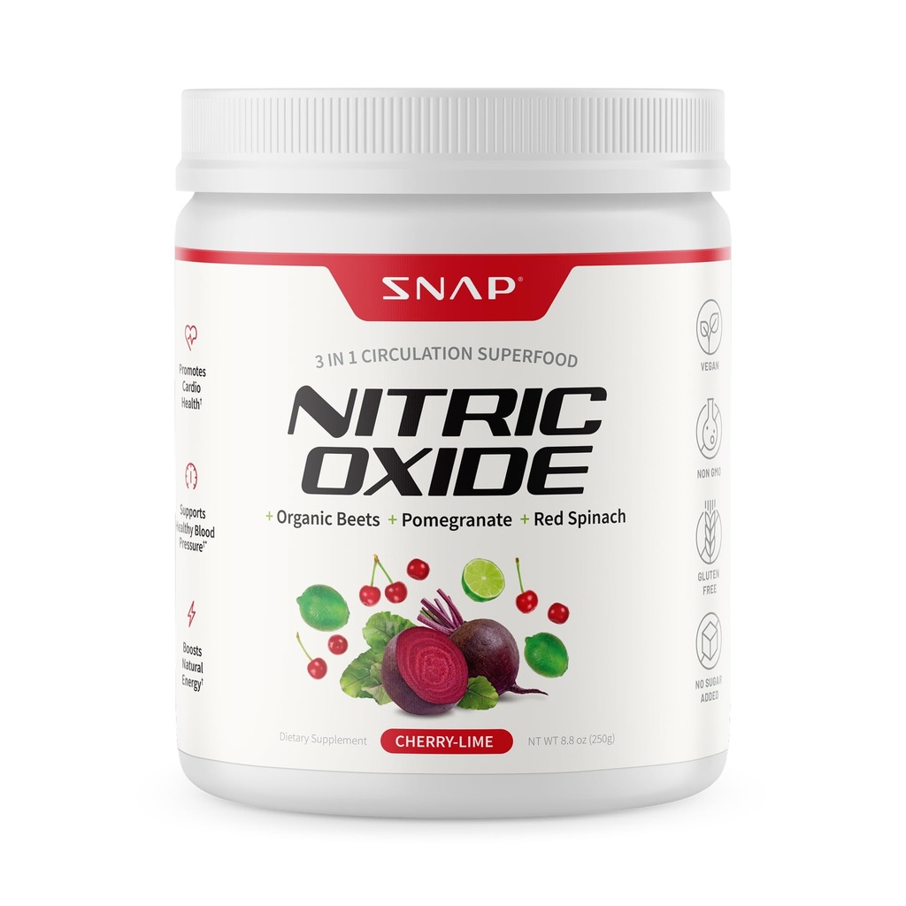Snap Supplements Organic Beet Root Nitroxide Powder - Understøtter energi og sund cirkulation, 8.8 oz (30 Servere, 1 Måned Supply), Kirsebær Lime