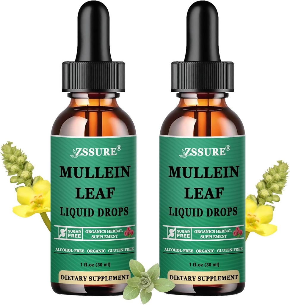 (2 Pack) Mullein Drops for Lungs - Mullein Leaf Extract - Made in UK - Tincture Support Respiratory Health,Lung Detox,Bronchial Cleanse -Liquid Drops 5X Stronger Than Mullein Tea,Pills