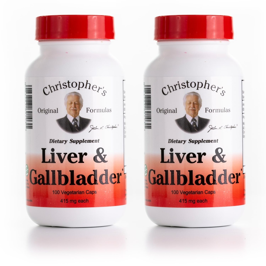 Christopher 's Original Formulas Lever & Galleblære Formula Kapsler - Galleblære Kosttilskud med fordøjelsesenzymer - Understøtter fordøjelsessystemet med naturlige urter - Pack af 2