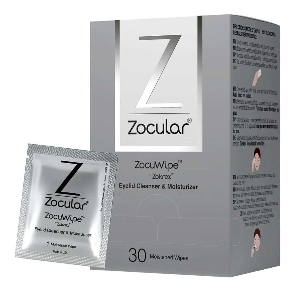 Zoculær - Zocuwipe Eyelid Wipes med Natural Okra Complex - Eyelid Cleanser og Moisturizer Pads - Eyelid Cleansing Wipes - Blepharitis Treatment - 40ct