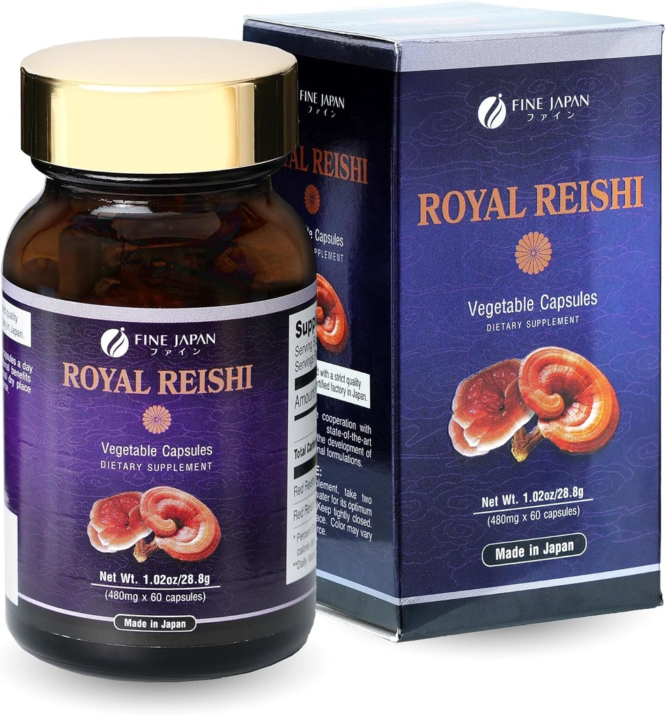 FINE JAPAN Organic Reishi Mushroom Capsules- Organic Mushroom Extract supplement til Boost dit immunsystem Health Dynamic Mushroom - 60 kapsler