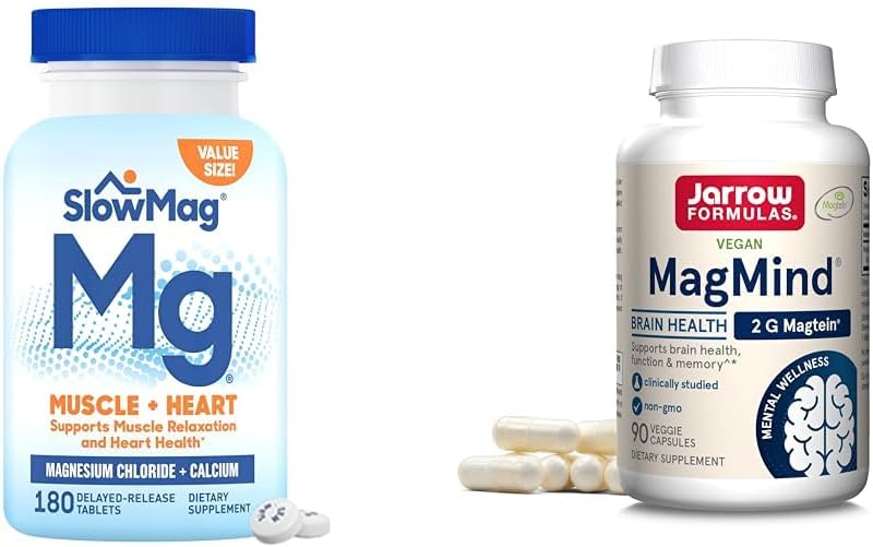 BlowMag Muscle + Heart Magnesium Chlorid med Calcium supplement til Support Muscle Relaxation & Jarrow Formulas MagMind Brain Sundhed med Magtein (Magnesium L- Threonate), Kosttilskud