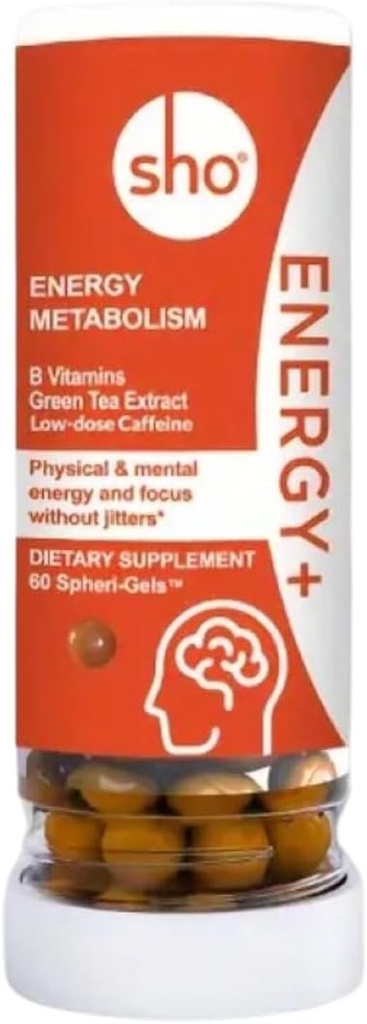 SHO Energy + Vegan Energy & Focus Supplements 60 Pills- Matcha Extract, Metyleret B-kompleks vitamin B-kompleks, og koffein Natural Energy Booster for mænd & kvinder uden Crash & Jitters, Refill flaske