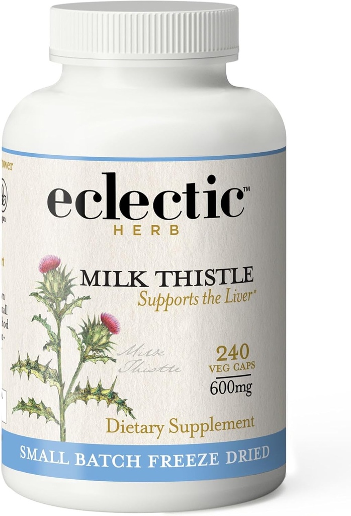 Eclectic Institute Raw Freeze- Tørret Non- GMO Milk Thistle 124; med Silymarin til leverstøtte - Detox, Rense & Maintain