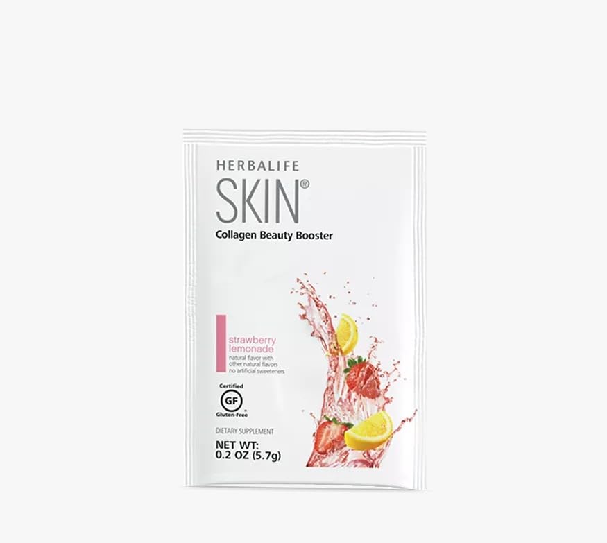 Herbalife Skin Strawberry Lemonade 30 Pakker (5.7G) Hud Collagen Skønhed Booster: Ingen kunstig smag, ingen kunstige sødestoffer, Gluten- fri