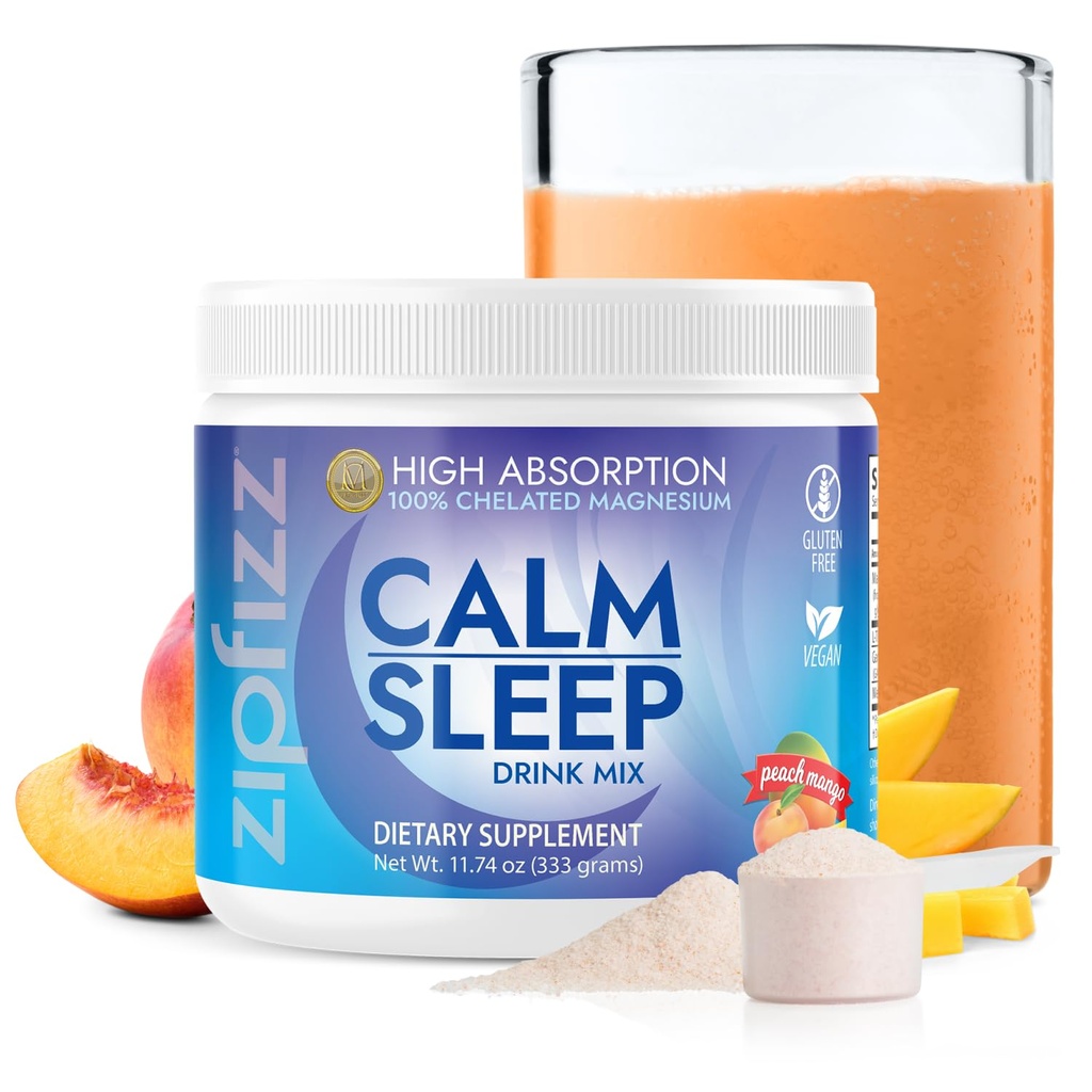 Zipfizz Nightly Room & Sleep Supplement Powder, Peach Mango, 12,3 oz (30- 60 Servering) Note 124; Natural Sleep Aid for Kids & Voksen124; Indeholder Magnesium, Melatonin, L- Theanine