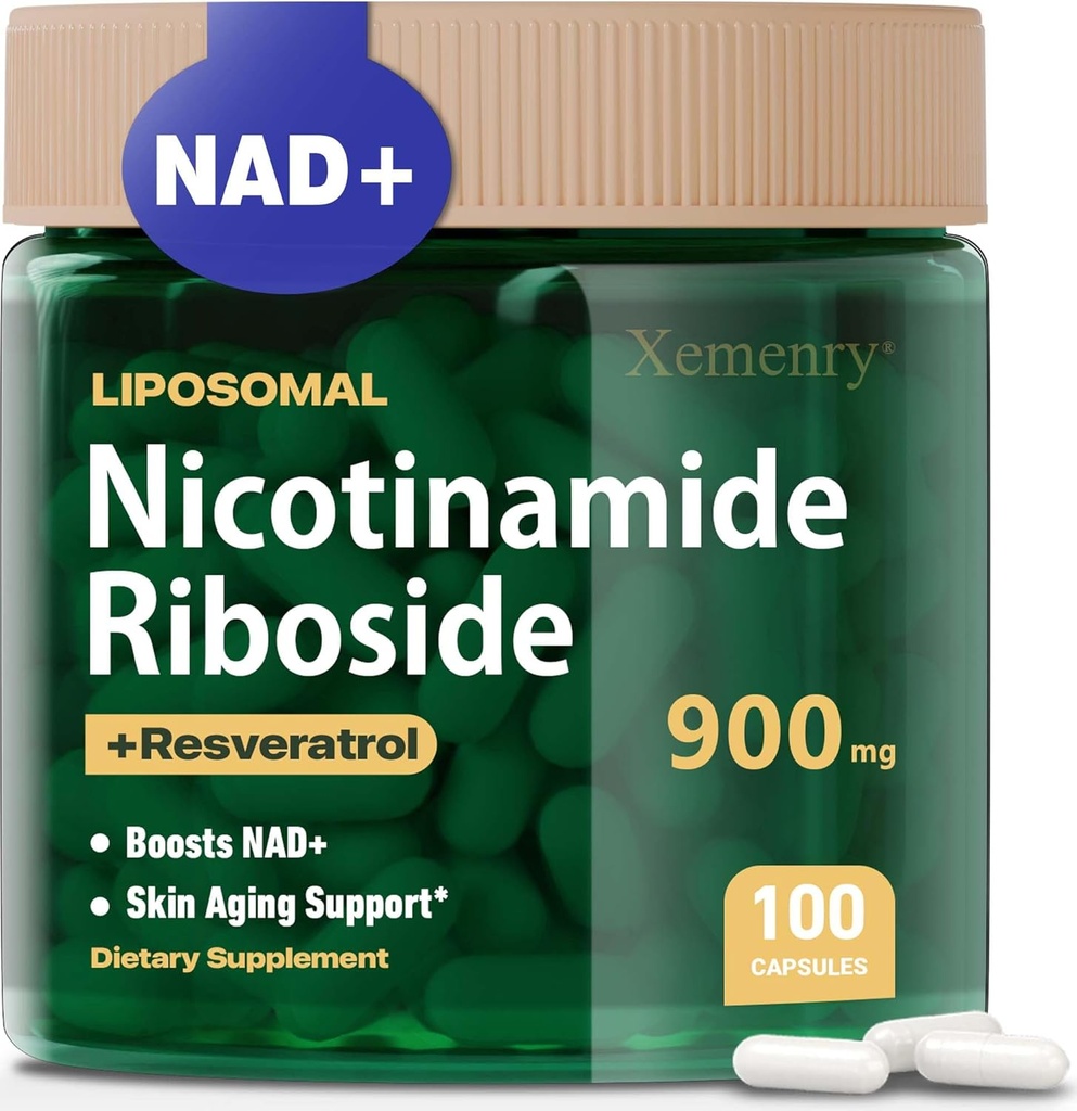 Liposomal Nicotinamid Riboside, NAD Supplement for Anti- Aging, Energy, Focus, 900mg NAD + Supplement, Resveratrol & Quercetin, -50 dages forsyning, 100 kapsler