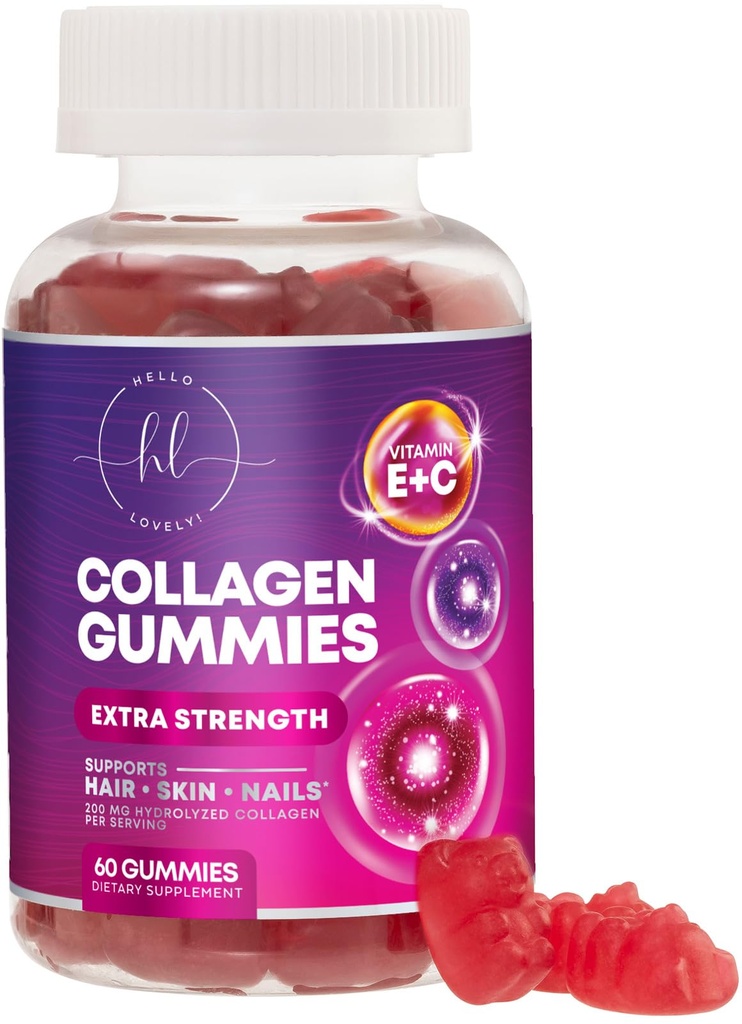 Collagen Peptides Gummies - 2500 mcg D-Biotin Per Serving - Hydrolyzed Protein Type I & III Multi Collagen Supplement with Vitamin C & Zinc - Support for Hair, Skin, Nails, Berry Flavor - 60 Gummies