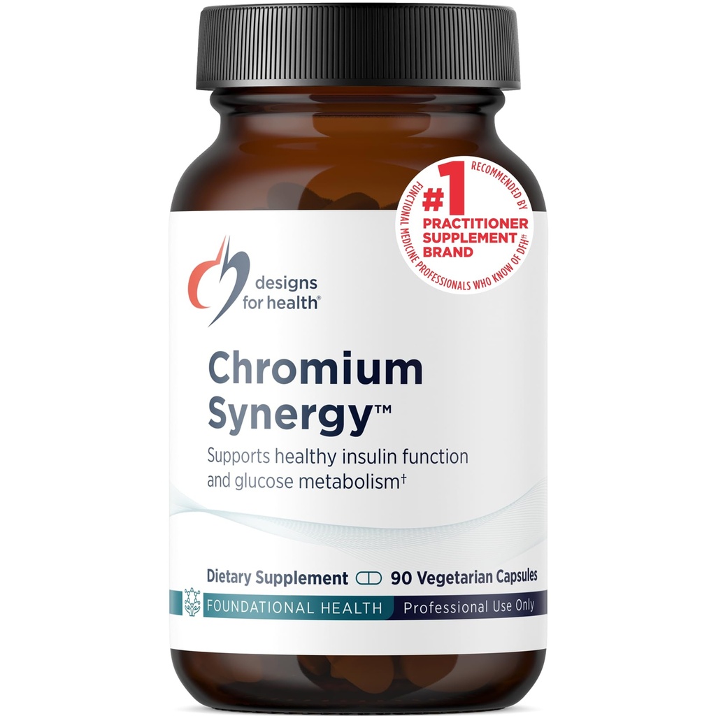 Designs for Health Chrom Synergy - Non- GMO Chrom Nicotinat Glycinate Chelate Supplement med vanadium, D-vitamin, mangan, zink + taurin - kanel pulver Base (90 kapsler)