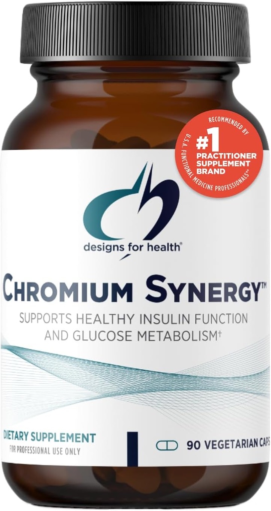 Designs for Health Chrom Synergy - Non- GMO Chrom Nicotinat Glycinate Chelate Supplement med vanadium, D-vitamin, mangan, zink + taurin - kanel pulver Base (90 kapsler)