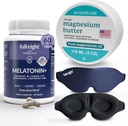 Sovebunde: 3D Light Blocking Sovemaske, Melatonin + Fast Opløs Melatonin Kosttilskud 60 Kapsler, og Magnesium Body Butter til spændte ben & Tight Muskler, 4oz Cream