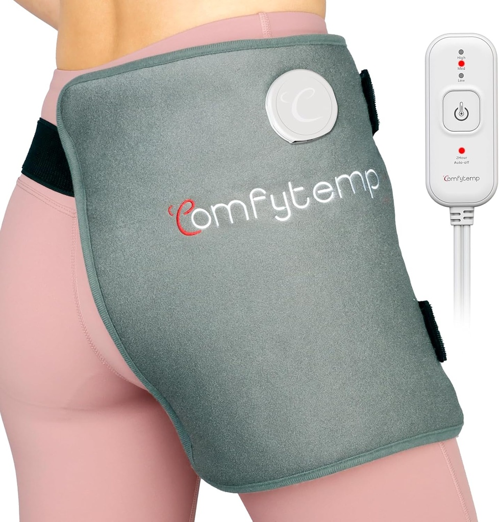 Comfytemp Hip opvarmning Pad til Hip Sciatica Pain Relief Hip Brace, Julefødselsdagsgaver til mor Kvinder Kone Mænd, Lavere ryg Buttok Electric FSA Støtteberettiget HSA Heat Pad Hot Fysisk terapi (S / M)