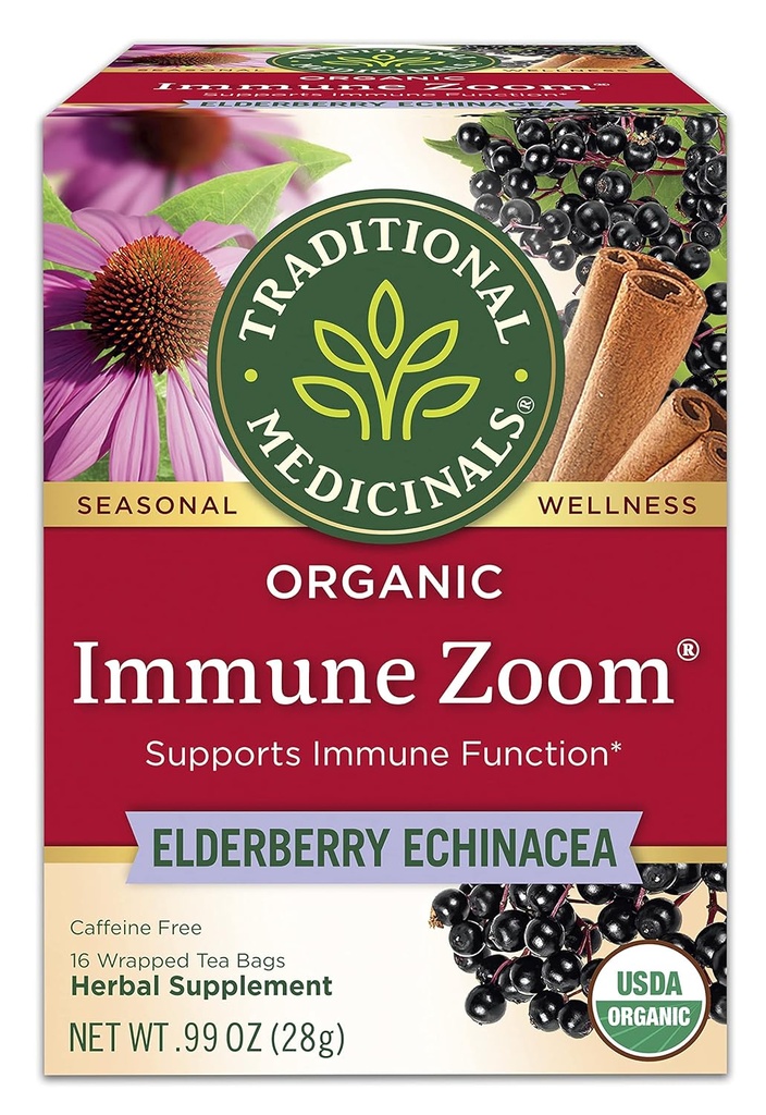 Traditionelle Medicinals, Organic ImmunoZoom Echinacea Elderberry Tea ImmunoElderberry, 16 Greve (Pack of 2)