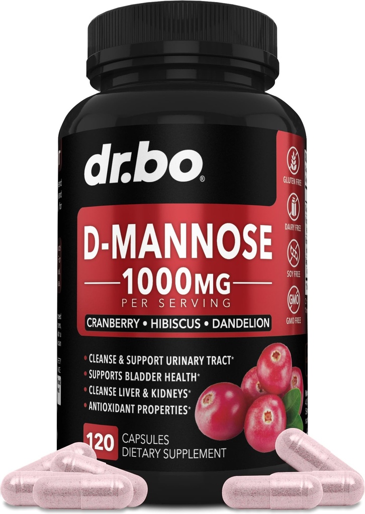 D Mannose Kosttilskud til kvinder piller - Natural D-Mannose 500mg kapsler, Tranebær DMannose piller 1000mg per servering - Blogen Flush & Urinstof rense sundhed supplement - 120 Veg kapsler