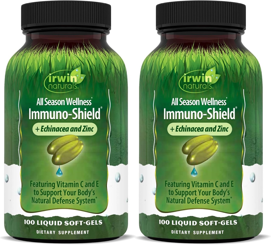 Irwin Naturals Immuno- Shield - 100 Liquid Softgels, Pack of 2 - All Season Wellness for Body 's Natural Defense System - 32 Total Servering