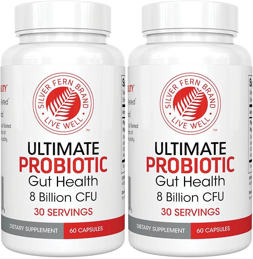 Sølv Fern Ultimate Probiotic 2- Pack - Probiotika for kvinder & mænd - 8 Millioner CFU Spore- Forming Gut Health Supplement - DNA Verified, Vegan Probiotic, Shelf- Stabil, Høj overlevelse - 120 kapsler