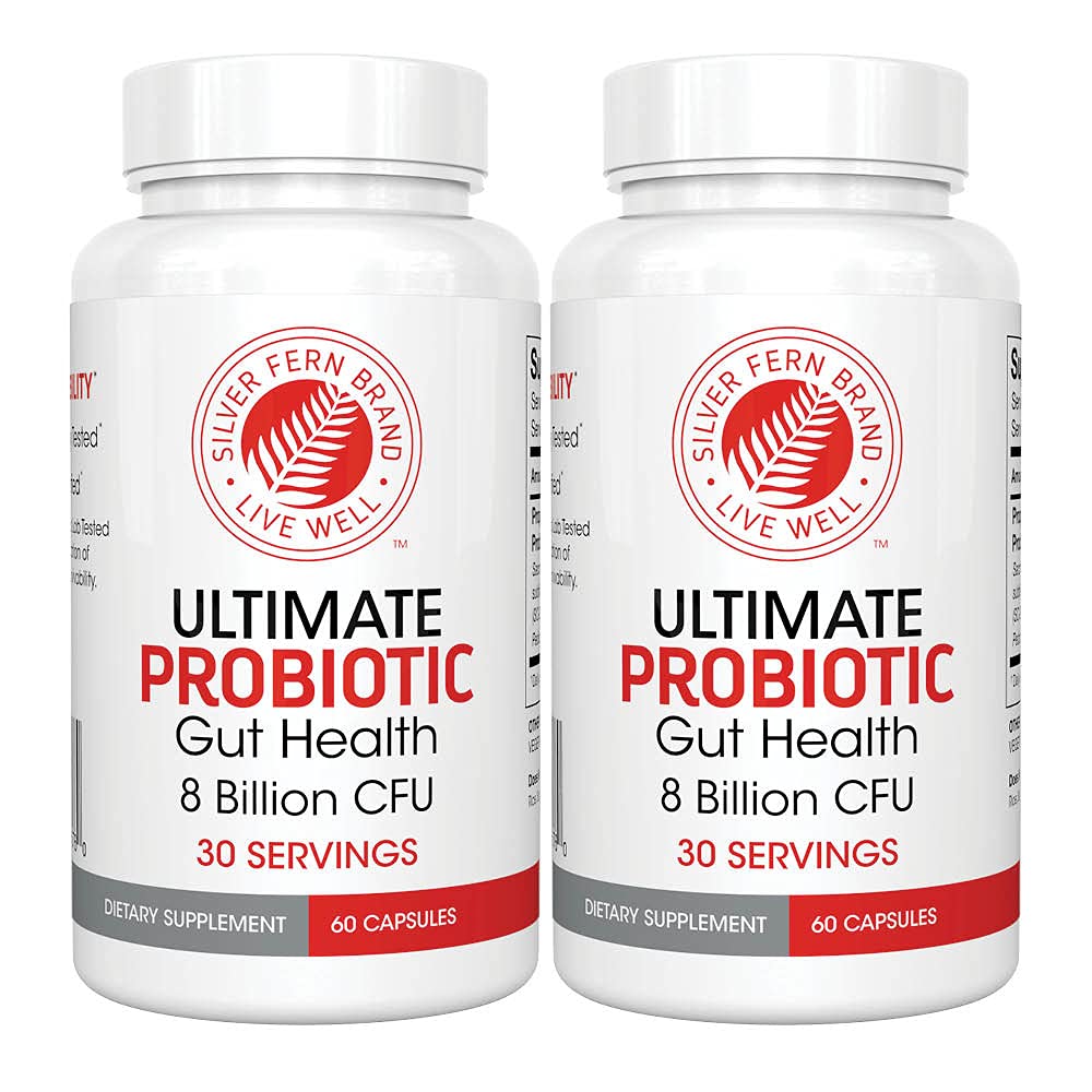Sølv Fern Ultimate Probiotic 2- Pack - Probiotika for kvinder & mænd - 8 Millioner CFU Spore- Forming Gut Health Supplement - DNA Verified, Vegan Probiotic, Shelf- Stabil, Høj overlevelse - 120 kapsler