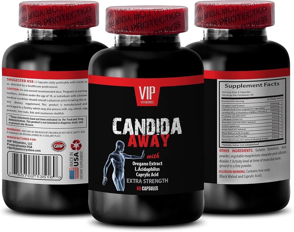 Immunsystemet Booster - CANDIDA AWAY EXTRA STRENGTH FORMULA - DIGETIVE Aid - candida rense, candida støtte, candida overvækst, candida supplement, candida kompleks, candida - 1 flaske 60 kapsler