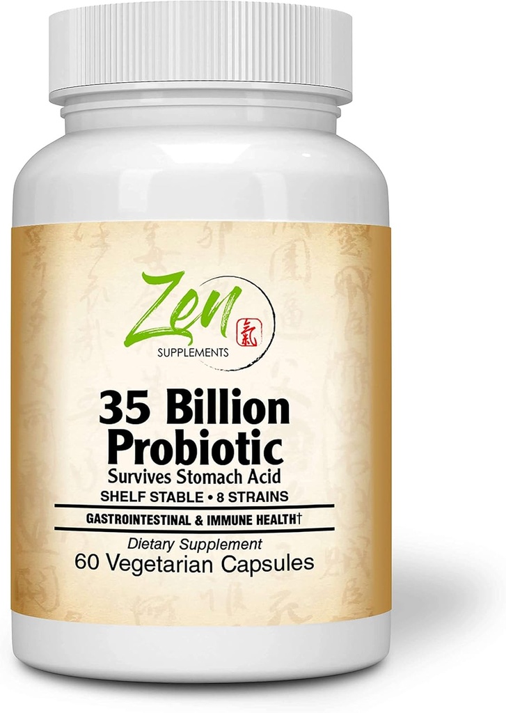 35 Millioner Probiotiske CFU med 8 Strops 60- Vegcaps - Vedvarende Release Technology, Resist Mavesyre, Hylde Stabil - Støtte til sund fordøjelse & intestinal økologi Favorable Intestinal Flora