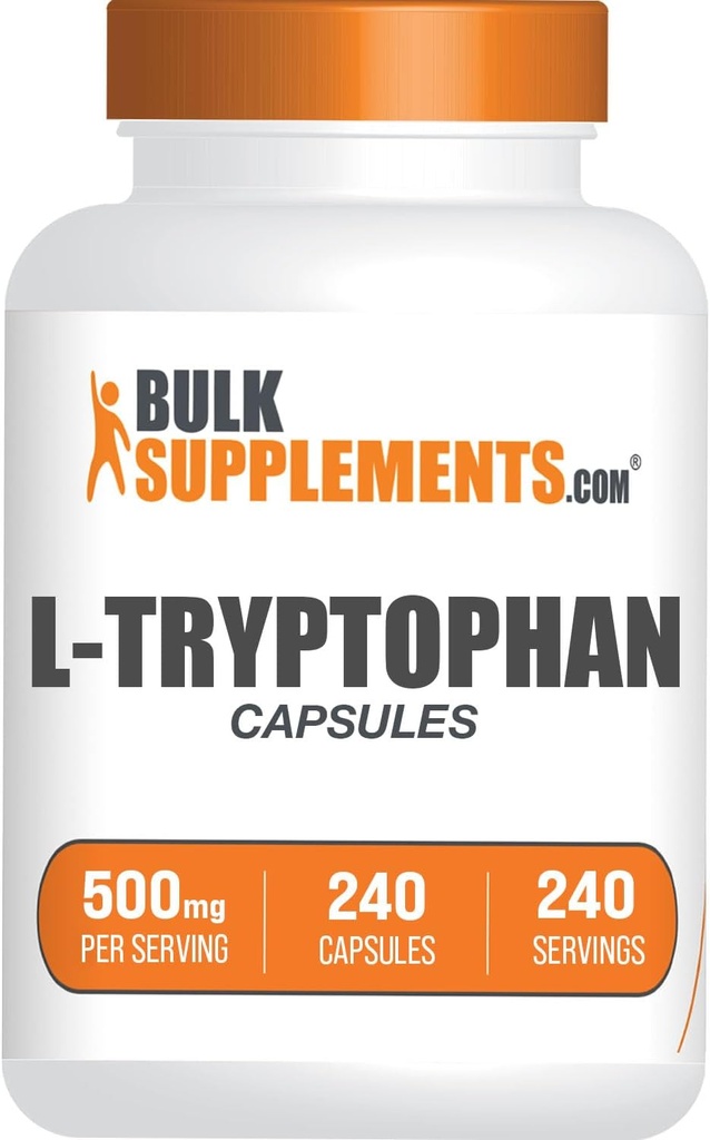 Bulkaddiments.com L- Tryptophan kapsler - Tryptophan tillæg, L- Trptophan 500mg - Aminosyretilskud, Gluten Free - 1 Kapsel per servering, 240 Kapsler (pakning med 1)