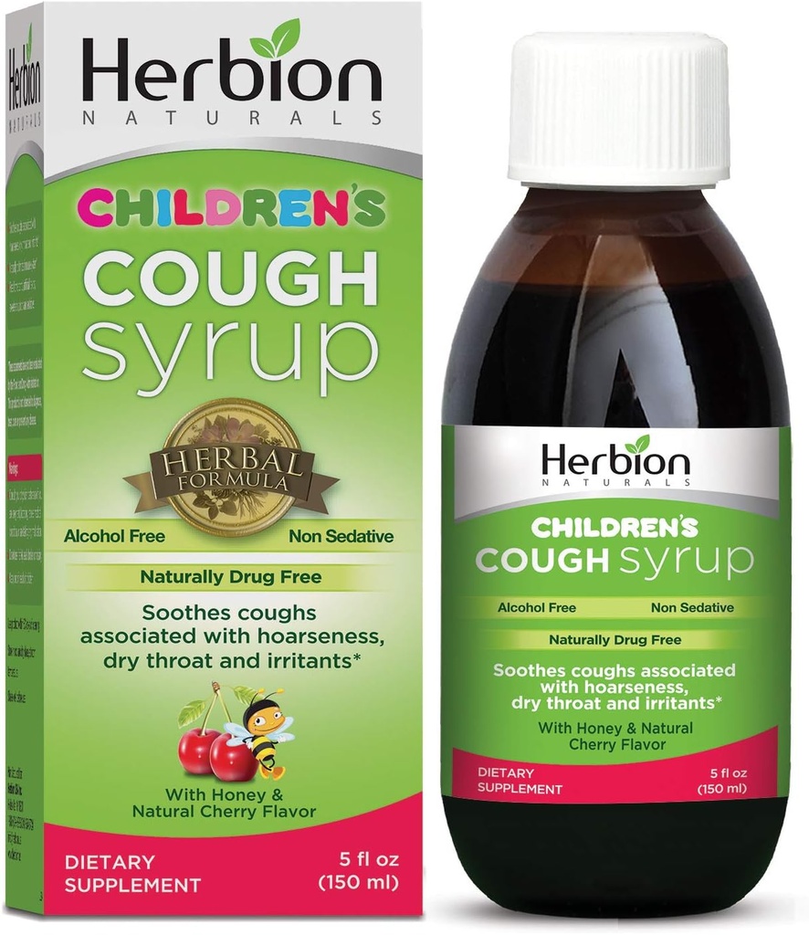 Herbion Naturals Hoste Syrup til børn - 5fl oz - God smag supplement med naturlige honning & Cherry Flavor.