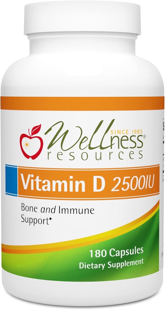 Wellness Resources D-vitamin - 2.500 IE Soy- Free Vitamin D3 (180 Veggie kapsler)