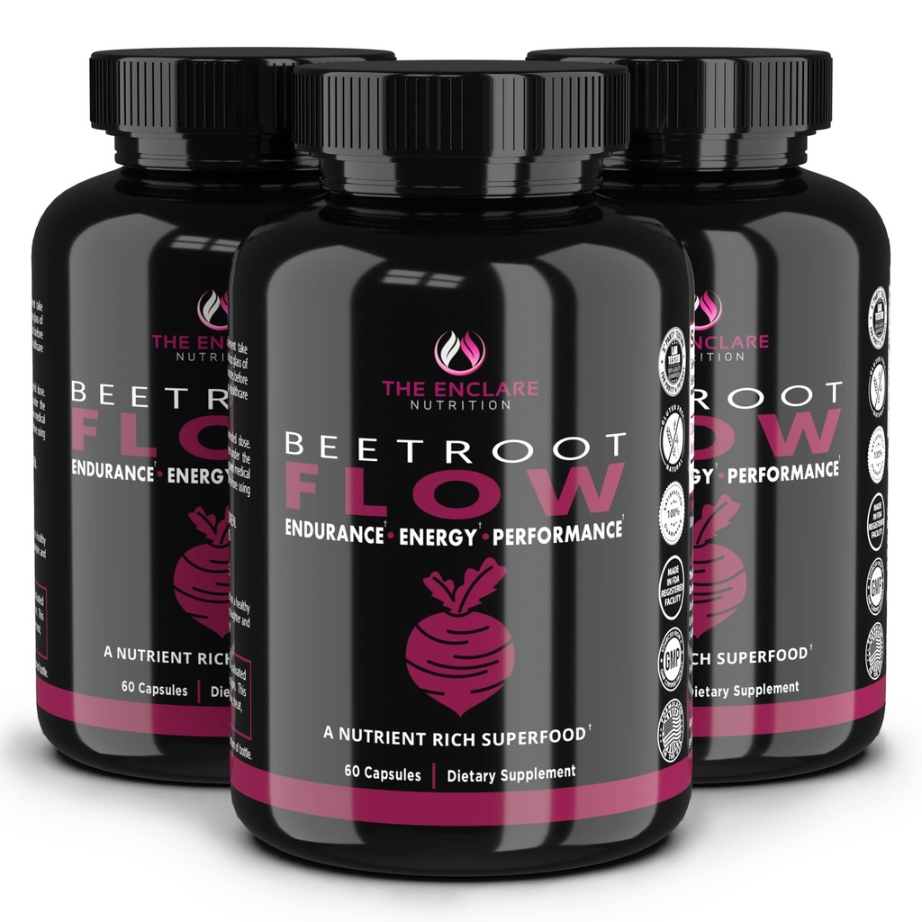 ENCLARE NUTRITION Beet Root Powder Capsules, Beetroot 1300mg. Nitrooxid Kosttilskud til mænd, understøtter Gut Sundhed for kvinder, energi, hjerne, atletisk ydeevne, hjerte sundhed ikke GMO 180 ct (3)