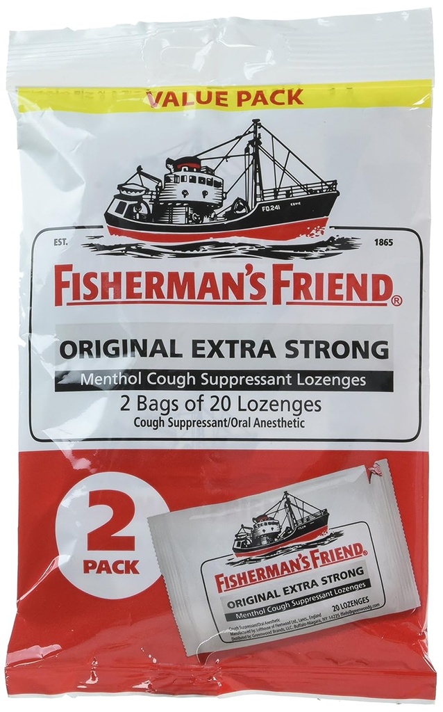 Fisherman's Friend Original Extra Strong Cough Suppressant Lozenges, 20 Count (Pack of 2)