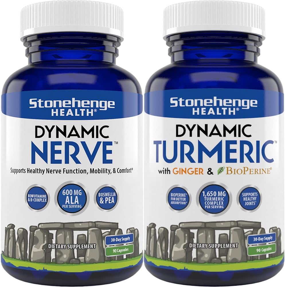 Stonehenge Health Dynamic Nerve + Dynamisk Gurkemeje Kosttilskud til støtte Comfort, Tingling, Numbness, Burning